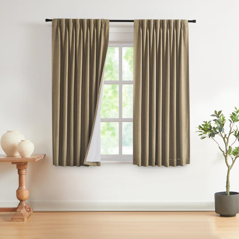 Vision Home Brown Pinch Pleated Full Blackout Curtains Linen Blended Room Darkening Window Curtains 72 inch for Living Room Bedroom Thermal Insulated Pinch Pleat Drapes with Hooks 2 Panel 40"" Wx72 L - Image 1